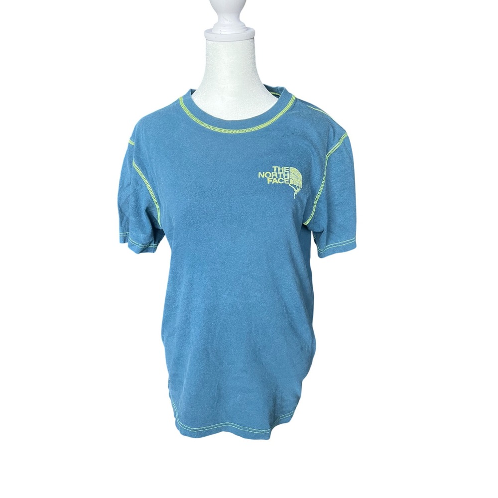 The North Face Mens Small Blue Rock Climbing Graphic T-Shirt Contrast Stitching